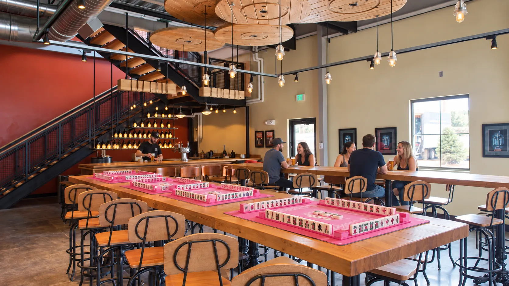 Breckenridge Brewery taproom interior with warm lighting, the setting for the November 19 couples mahjong night